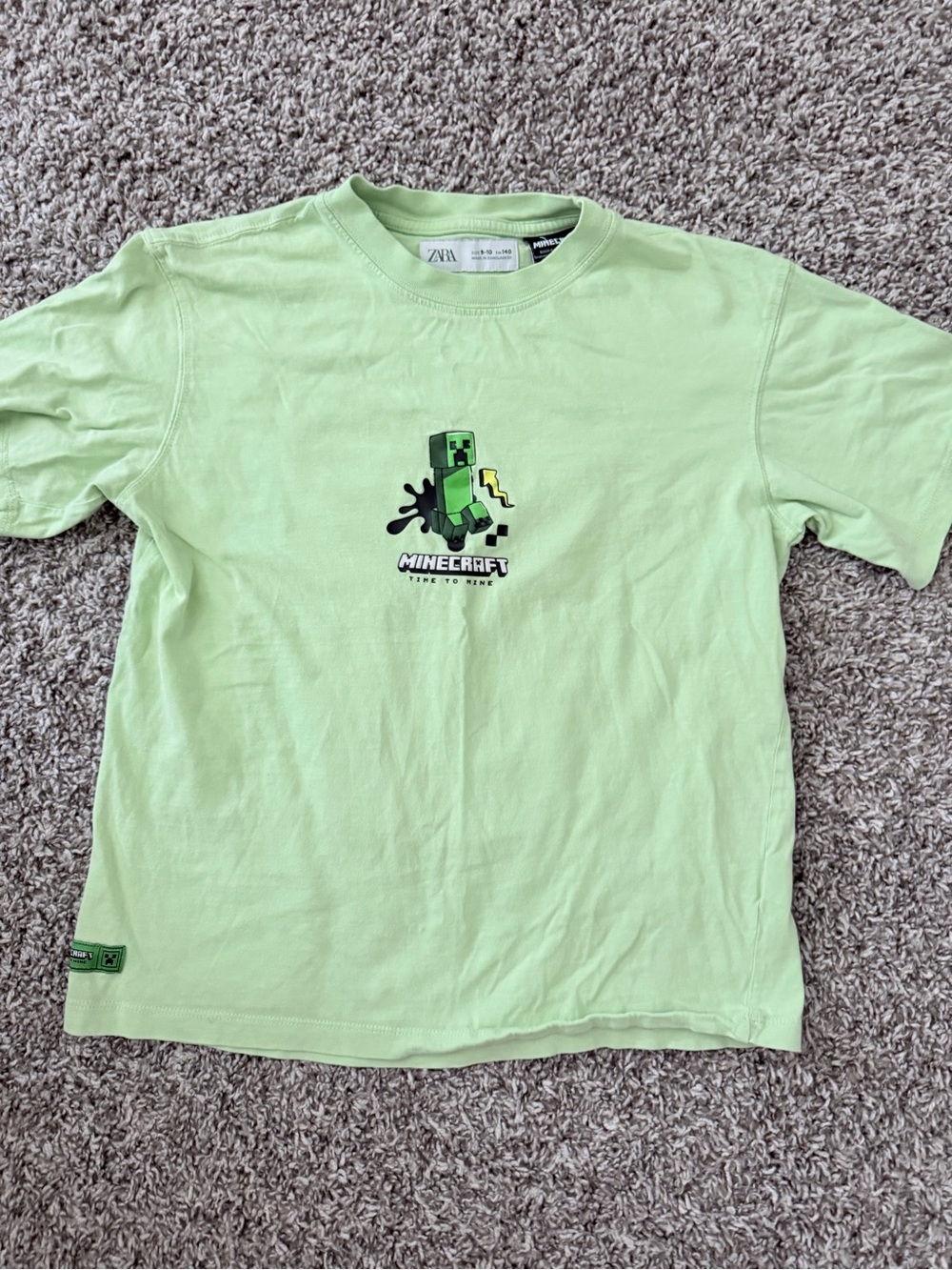 Zara Light Green Minecraft Creeper Graphic Tee
